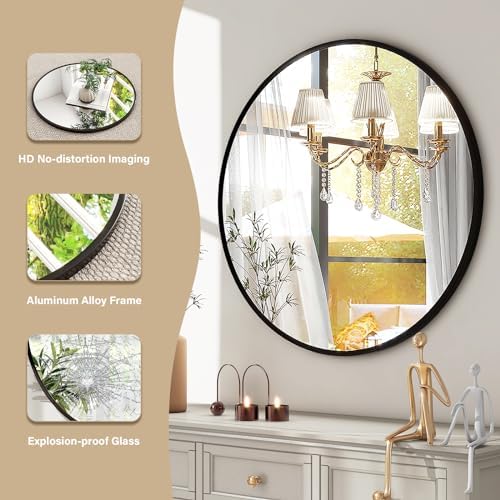 HARRITPURE Round Mirror 20 Black Wall Mounted Circle Mirrors - Image 3