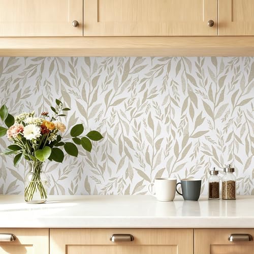 Safiyya Peel and Stick Wallpaper Boho Modern Beige Leaf Contact Paper Peel and - Image 2