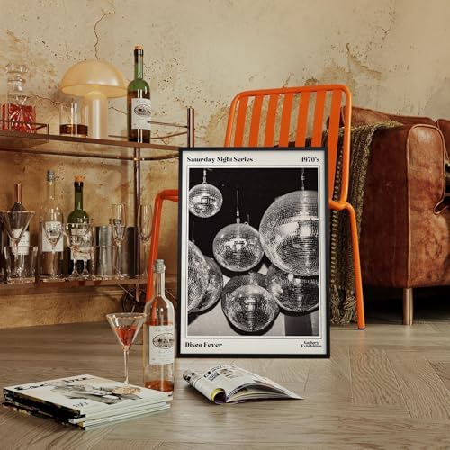 70s Disco Ball Wall Art 8x10in Black Framed Vintage Black and White Newspaper - Image 4