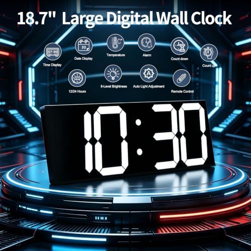 CHKOSDA 18.7" Digital Wall Clock, 164ft Visibility - Image 2