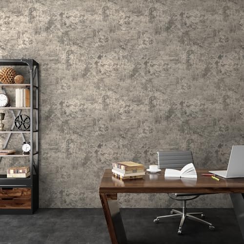 JSEVEM 31"×354" Light Brown Concrete Wallpaper Peel and Stick Industrial Beige by JSEVEM