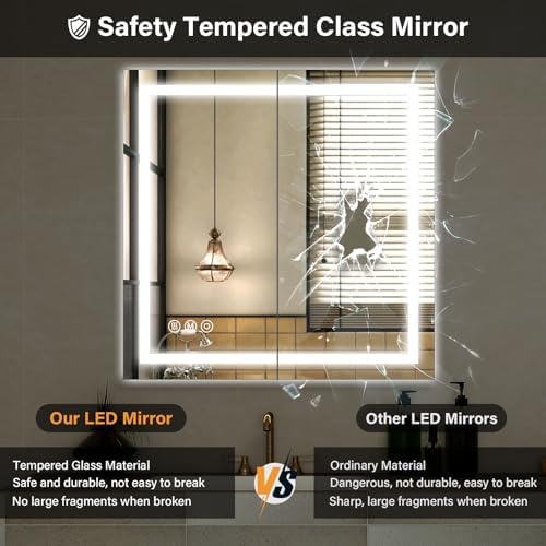 XRAMFY 40"X40" LED Bathroom Mirror, Backlit + Front Lit Wall Mirror - Image 5