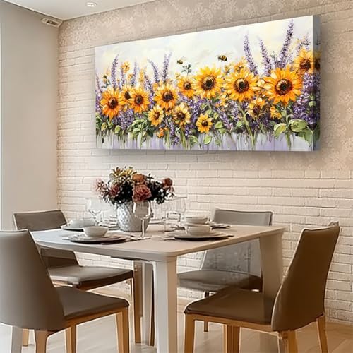 Abstract Sunflower and Lavender Picture Print Canvas Wall Art Living Room - Image 4