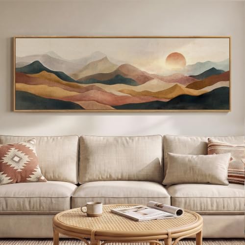Framed Long Narrow Boho Abstract Mountain Landscape Wall Art, 60x20 In by MXART