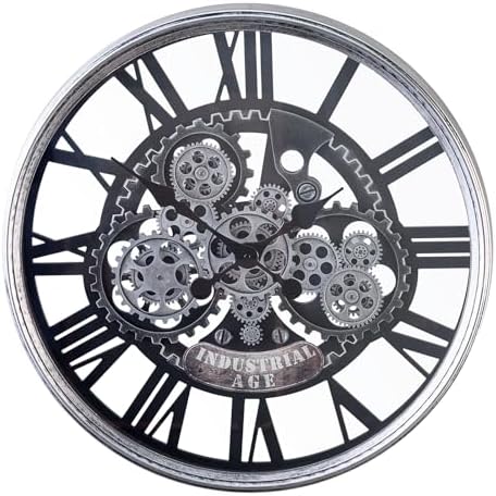 24 Inch Large Wall Clock with Exposed Gears, Silent Roman Numeral by WallClockDecor