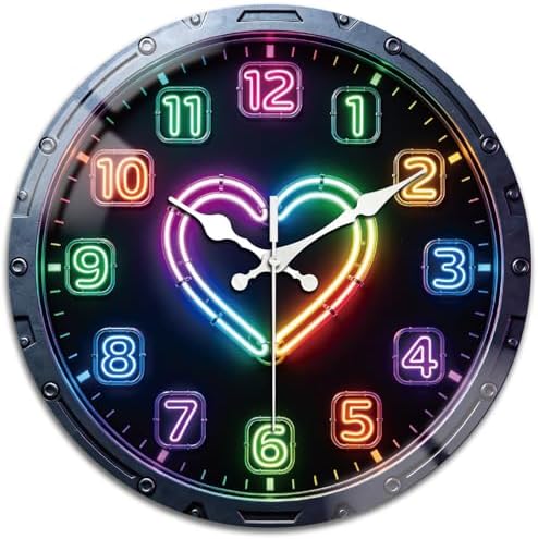 peacoblue 3D Neon Heart Wall Clocks Battery Operated by PEACOBLUE