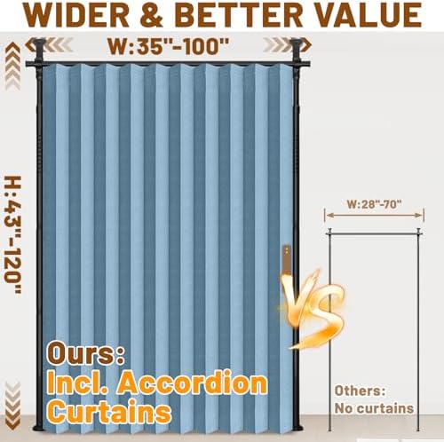 AJAZZ Room Divider Curtain+ Tension Curtain Rod No Drilling 43-120× 35-100 in - Image 2