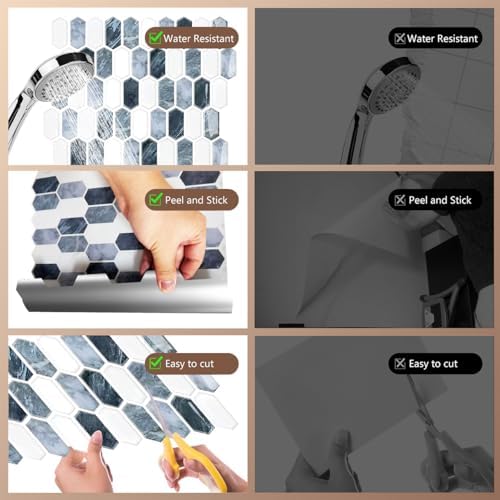 10-Sheet Backsplash Peel and Stick Tile Faux Marble 12"x12" White Blue Long - Image 6