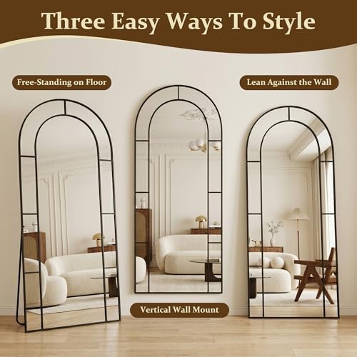 81" x 41" Arched Full Length Floor Mirror, Farmhouse Window Pane Mirror - Image 7