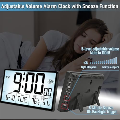 Adjustable Backlight 9'' Narrow Bezel Digital Wall Clock, Wall Mount/Desktop - Image 6