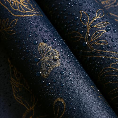 Froluya Dark Blue Peel and Stick Wallpaper Vintage Floral 17.7in×393.7in - Image 4