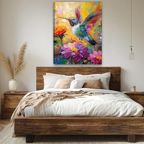 Pormipone Hummingbird Floral Wall Art 12x16 Inch Framed Canvas Print - Image 6
