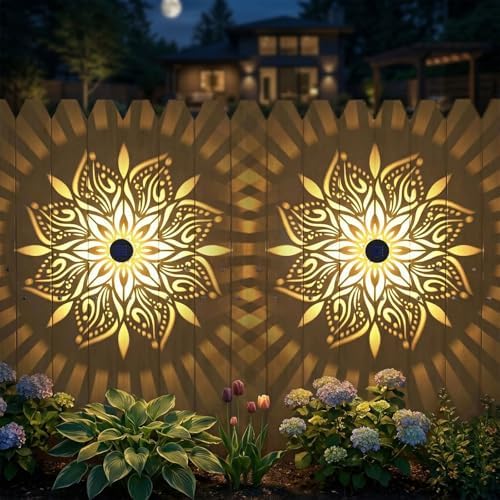 2 Pack Solar Fence Lights Metal Solar Powered Outdoor Wall Deck Step Lights by gardencave