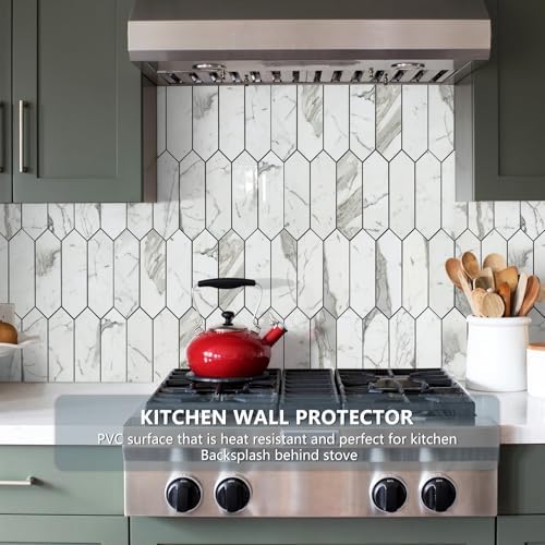 Vamos Tile Glossy Carrara White Backsplash Tile Peel and Stick, 12.8 x 12.8 - Image 2