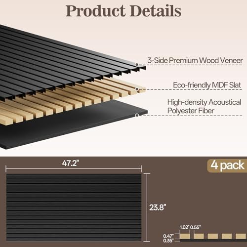 4 Pack Acoustic Wood Panels for Wall 47.24" x 23.81" Soundproof - Image 2