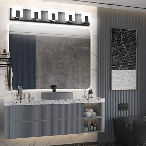 Aipsun 5 Lights Modern Black Vanity Light Up and Down Black Bathroom Lighting - Image 2