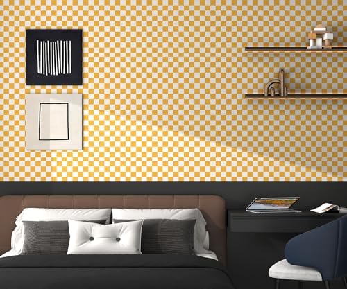 OSECAGE Peel and Stick Wallpaper Orange Checkered Contact Paper 17.7"x197" - Image 6