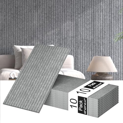 10 Pack 48x24 inch Acoustic Wall Panels-Moon Grey by 100PolyesterAcousticPanel