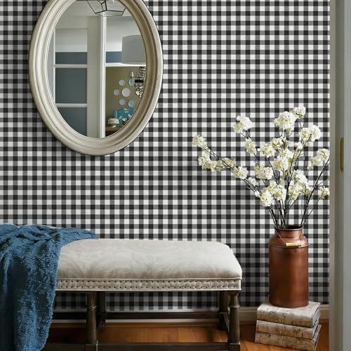 Heroad 17.3"x393" Plaid Peel and Stick Wallpaper Black and White Wall Paper - Image 6