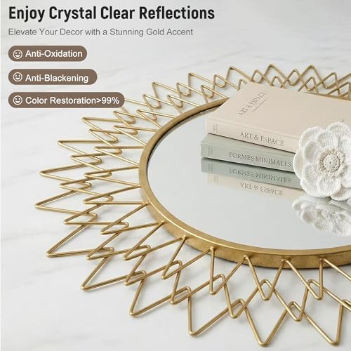 Sunburst Round Wall Mirror Modern Gold Frame Glam Home Decor 36" - Image 2