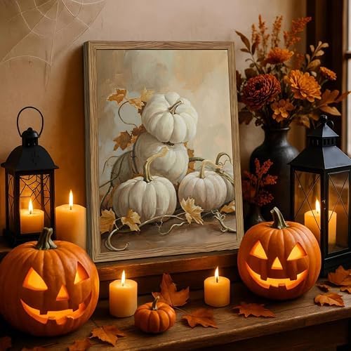 Framed Vintage Halloween Pumpkin Wall Art, Spooky Pumpkin Still Life Canvas - Image 2