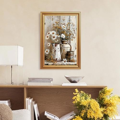 EJPFOGV Rustic Farmhouse Daisy Floral Framed Canvas Wall Art 16x24 inches - Image 2