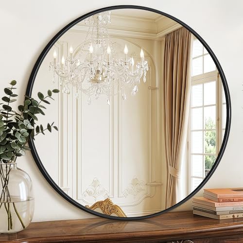 FGU Round Bathroom Mirror for Over Sink 22" Black Circle Wall Mirror by Unknown