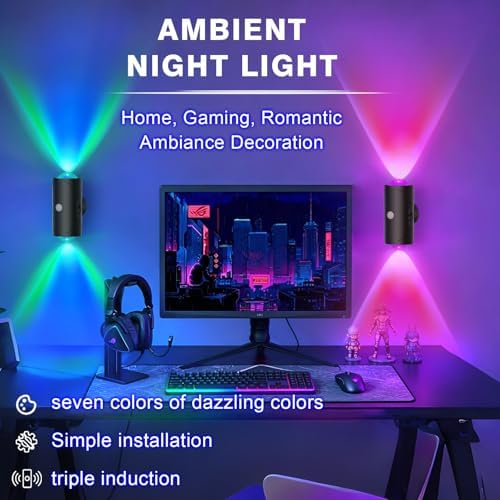 Rechargeable Motion Sensor Night Light, Magnetic RGB Wall Sconces 2 Pack - Image 5