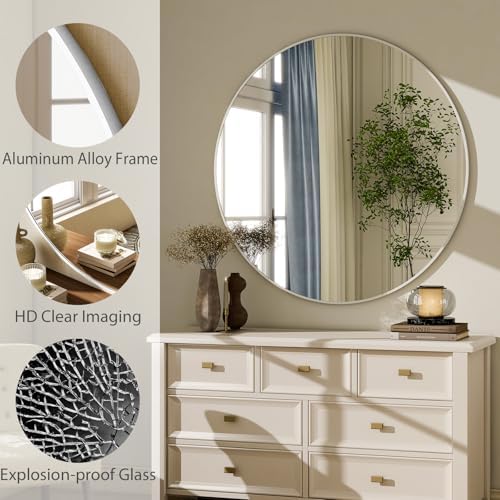 HARRITPURE Round Mirror 30 White Wall Mounted Circle Mirrors - Image 5
