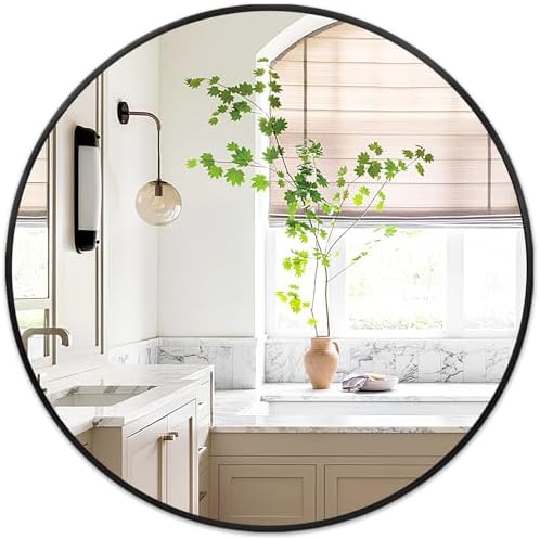 Black Round Mirror 18 Inch, Wall Circle Mirror by Fabuday