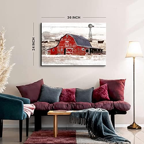 AREBOLO Red Old Barn Wall Art Country Windmill Wall Decor Rustic Farmhouse - Image 4