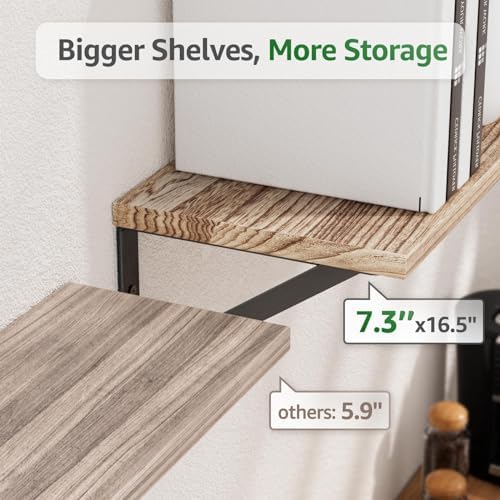 COCOYA Wall Shelves 7.3" Deep Solid Paulownia Wood - Image 3