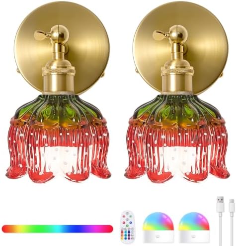 Vintage Battery Operated Wall Sconce:Set of 2 Rechargeable Strawberry Light by BlesULuk