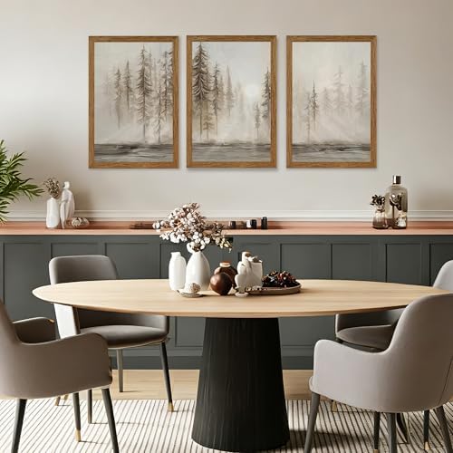Urmoya Triptych Neutral Misty Forest Framed Canvas Wall Art, 16x24 inch x3 - Image 5