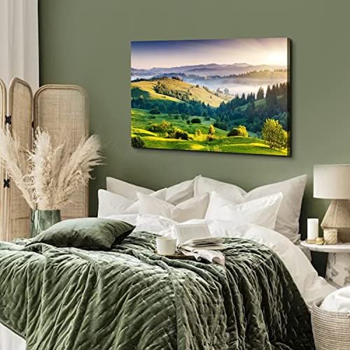 Green Misty Forest Wall Art Spring Mountain Landscape Wall Decor Large Nature - Image 3