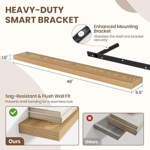 Acovy 48 Inch Floating Shelves for Wall 2 Pack, Wall Mounted Floating Shelf - Image 3