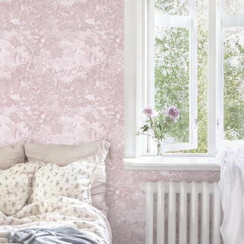 Ismoon Pink Peel and Stick Wallpaper Neutral Wall Paper 17.3in×6.56ft Vintage - Image 6