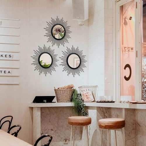 3 Set Sunburst Round Mirrors for Wall Decor Bedroom Bathroom - Image 3