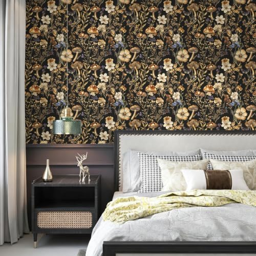 Froluya Mushroom Wallpaper Peel and Stick Dark Contact Paper 16.9” x 196.8” - Image 2
