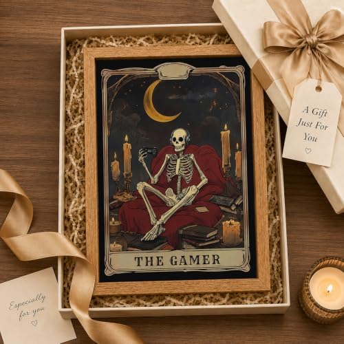 Framed Skeleton Gothic Game Wall Art The Gamer Tarot Room Pictures Decor - Image 7