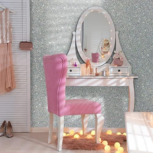 VEELIKE Silver Holographic Glitter Peel and Stick Wallpaper Sliver Glitter - Image 2