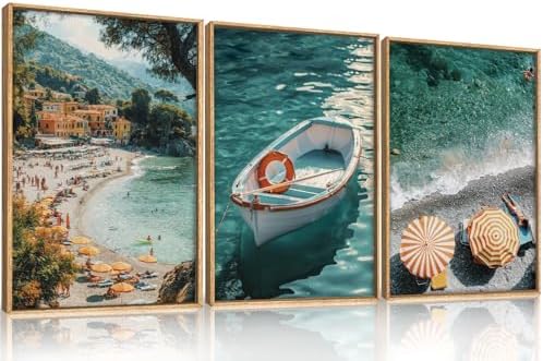 Aryroi Italy Coastal Amalfi Seascape Framed Canvas Wall Art Set- 24"x36"x3 - Image 5