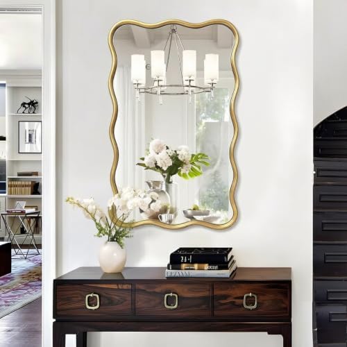 PROHOMEWARE 22x34 Gold Wavy Irregular Bathroom Mirror, Wall-Mounted - Image 6