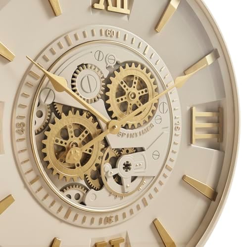 CLXEAST Mid Century Modern 24 Inch Moving Gear Walll Clock, Ivory &Gold - Image 5