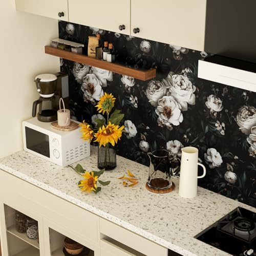Laatse Dark Black Floral Wallpaper Peel and Stick 17.5" × 118" - Image 2