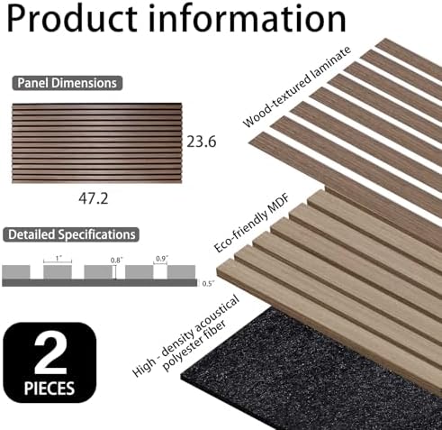 Yun-aeon Walnut 4 Pack Wood Slat Acoustic Panels 47.2 x 23.6 Inch 3D Fluted - Image 4