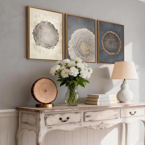 3Pcs Neutral Tree Ring Framed Canvas Wall Art Beige Gray Paintings 12"x16" - Image 5