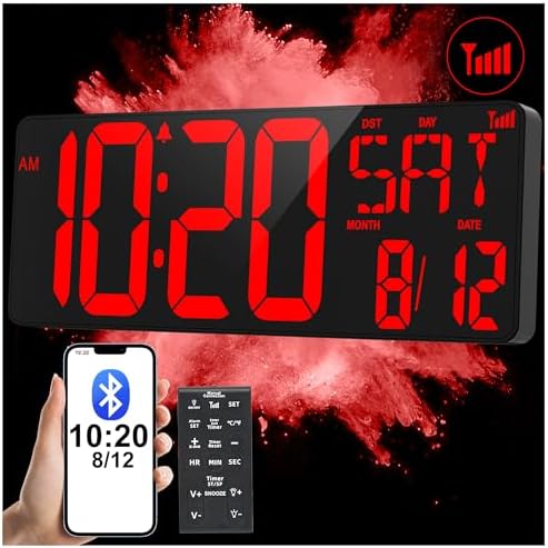 XREXS 17.2" Large Digital Wall Clock Bluetooth Sync Time by XREXS