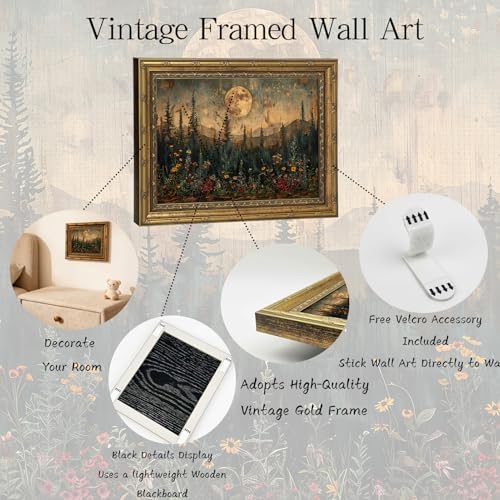 Gold Framed Wall Art Vintage Nature Forest Wall Art Full Moon Forest Landscape - Image 2