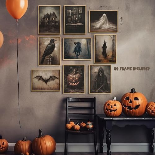 Halloween Posters Wall Art Set of 9, Dark Academia Headless Horseman Wall Decor - Image 3
